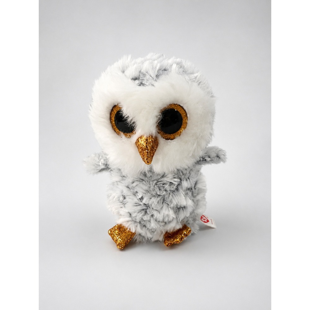 TY Beanie Boos Owlette White Gray Owl Plush Gold Glitter Eyes 6 Inch Toy
